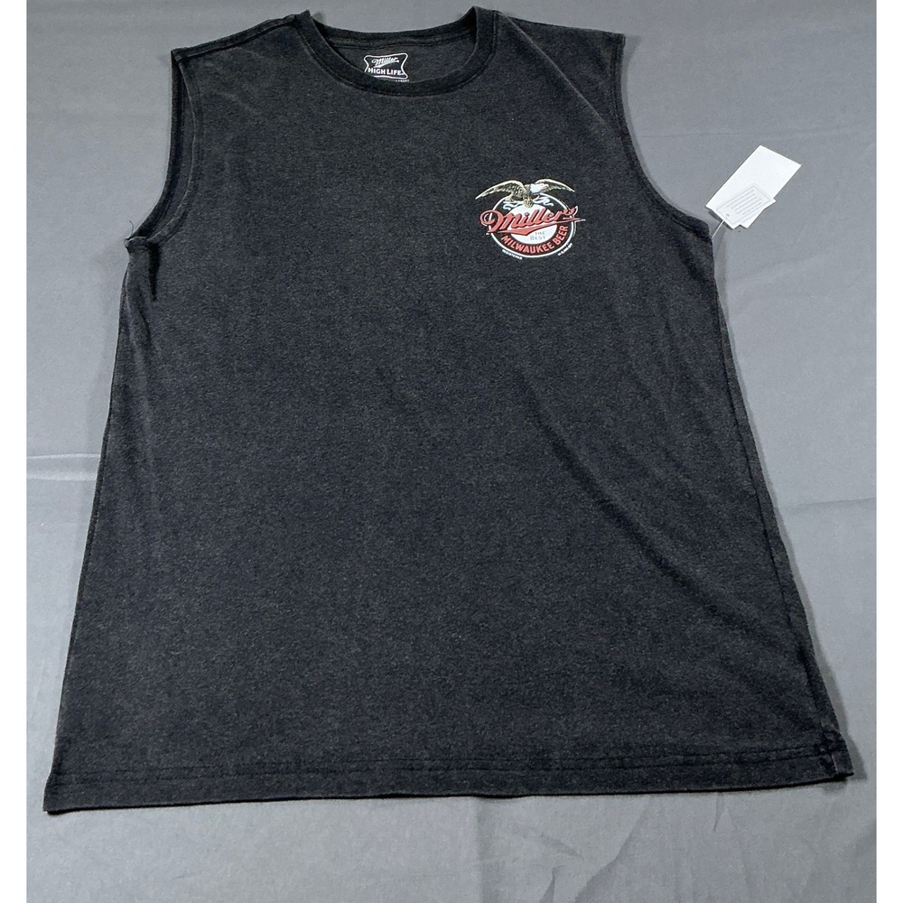 Miller High Life Mens Sleeveless Graphic Tee Charcoal Gray Horse Back Print S